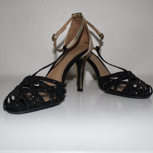 merona black pumps with gold heel - Picture 1 of 6